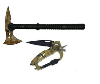 Survivor set sjekira, pustinjski kamuflaž i višenamjenski karabin 6 u 1, IdeallStore®, 39 cm