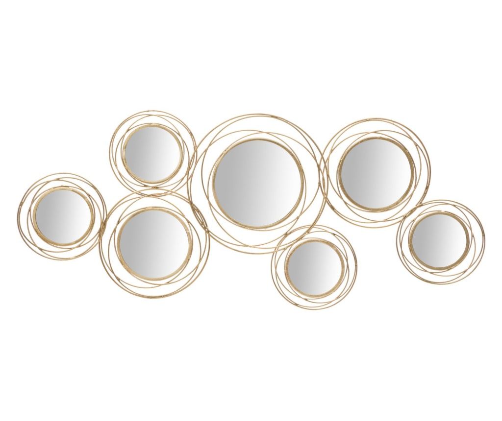 Fali dekoráció, vas panel tükrökkel, arany, kerek, 124,5x4x53,5 cm