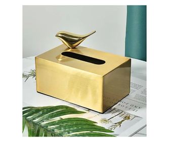 Cutie metalica pentru servetele din metal auriu periat, 19x9x12cm