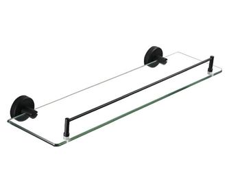 Etajera pentru baie si dus (raft) din sticla, suport din metal negru mat, otel inoxidabil anti-coroziv, accesorii de montaj incl