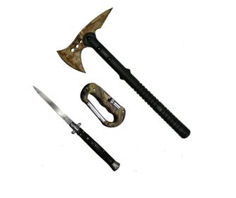 Set sjekira, višenamjenski karabiner i automatski nož, IdeallStore®, čelik, crna