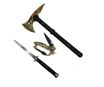 Set sjekira, višenamjenski karabiner 6 u 1 i automatski nož, IdeallStore®, čelik, crna