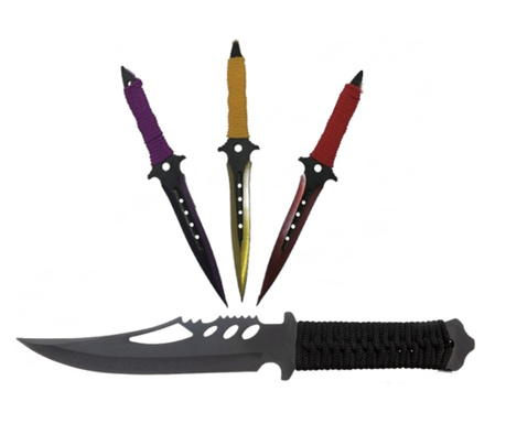 Комплект ножове за лов на екстремни битки и три ножа за хвърляне, Ninja Assasin, IdeallStore, неръждаема стомана, включена обви