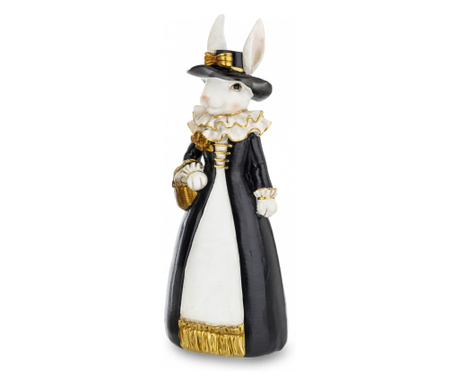 Figurina ceramica iepuras, costum negru/alb/auriu, 35x11 cm