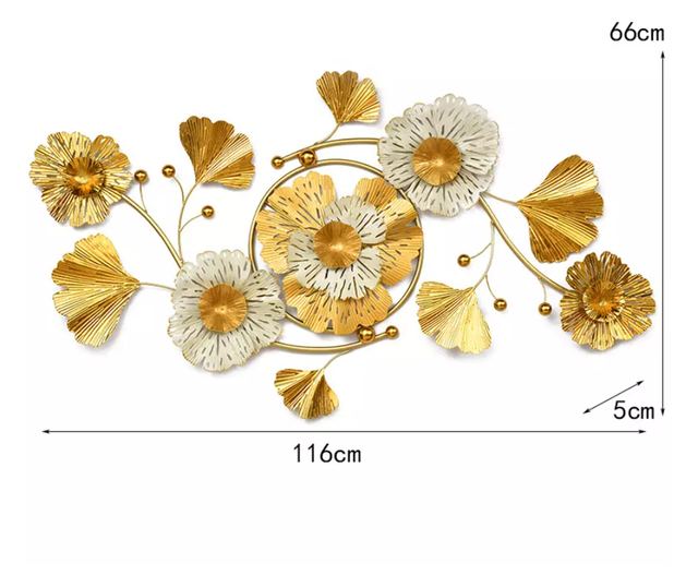 Decoratiune de perete, metalica, White, 116x66cm, model floral