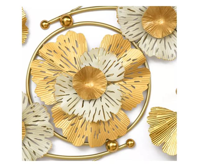 Decoratiune de perete, metalica, White, 116x66cm, model floral
