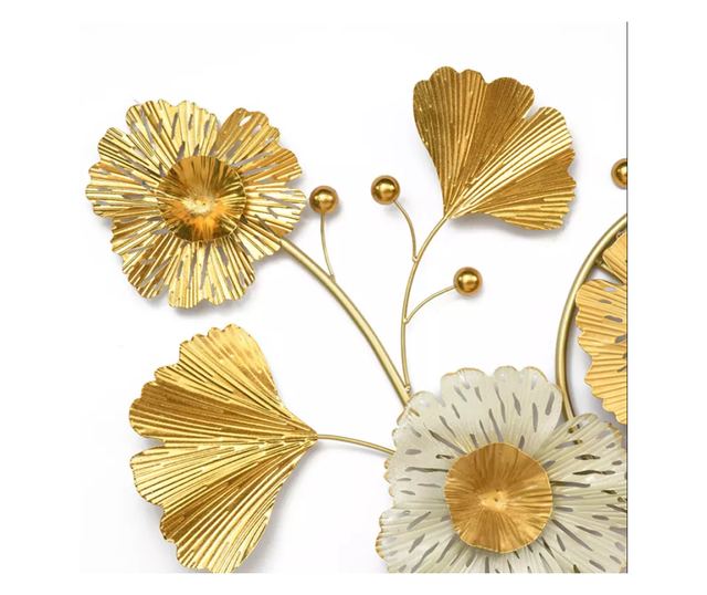 Decoratiune de perete, metalica, White, 116x66cm, model floral