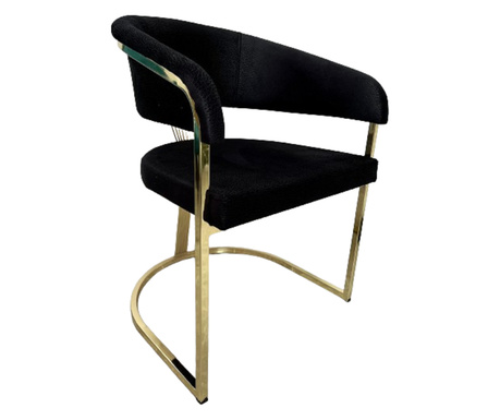 Set de 2 scaune de dining Ruya Black, cadru metal auriu lucios, sezut si spatar din catifea texturata, 62×60×83cm
