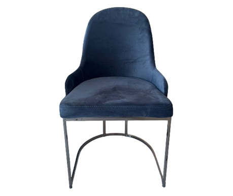Set de 6 scaune de dining Sazili Dark Blue, cadru metal bronz inchis, sezut si spatar din catifea, 53×53×90cm