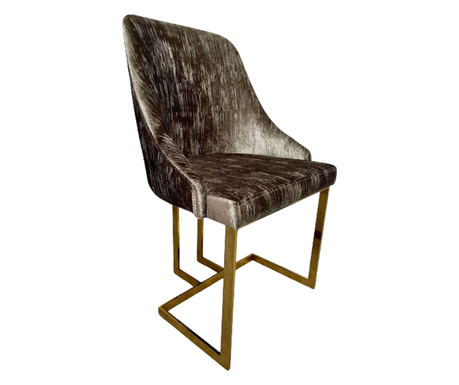 Set de 2 scaune de dining Fer Green, picioare metal auriu lucios, sezut si spatar din catifea texturata, 55×55×103cm