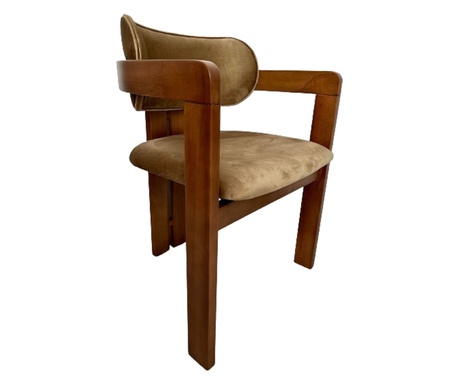 Set de 6 scaune de dining Notte Beige, cadru lemn, sezut si spatar din catifea, 58×50×80cm
