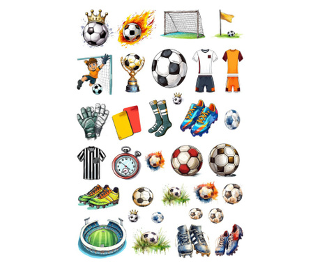 Sticker decorativ, Colaj Fotbal cu 33 mini stickere, Multicolor, 8978ST