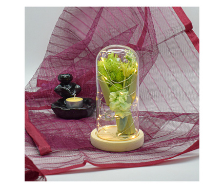 Aranjament floral in cupola de sticla, lumina Led, D4002, Verde