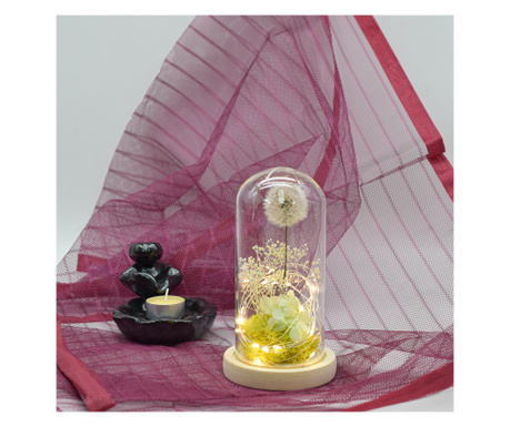 Aranjament floral in cupola de sticla, lumina Led, D4025, Alb