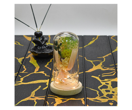 Aranjament floral in cupola de sticla, lumina Led, D4001, Verde