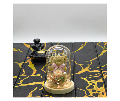 Aranjament floral in cupola de sticla, lumina Led, D4045, Alb