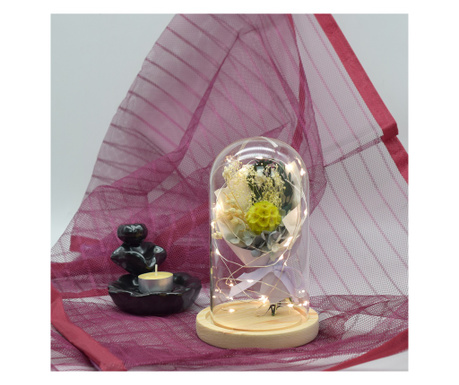 Aranjament floral in cupola de sticla, lumina Led, D4026, Verde