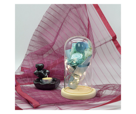 Aranjament floral in cupola de sticla, lumina Led, D4003, Blue