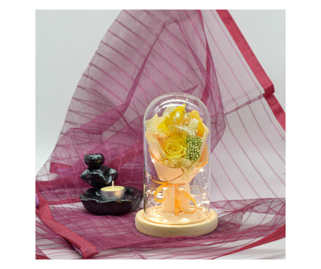 Aranjament floral in cupola de sticla, lumina Led, D4003, Galben