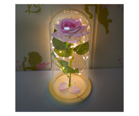 Aranjament floral in cupola de sticla, lumina Led, D4027, Roz Deschis