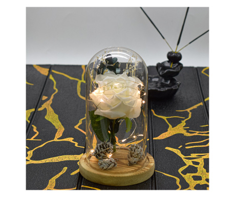 Aranjament floral in cupola de sticla, lumina Led, D4004, Alb