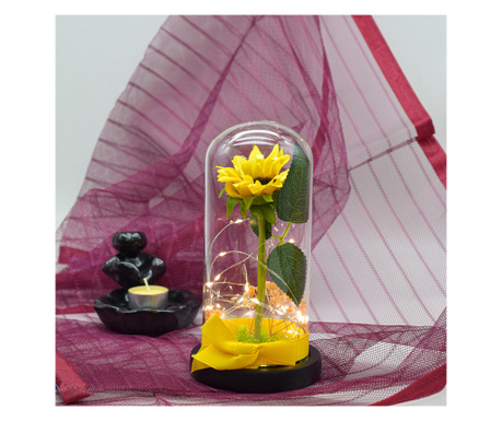 Aranjament floral in cupola de sticla, lumina Led, D4047, Galben