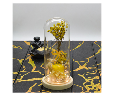 Aranjament floral in cupola de sticla, lumina Led, D4048, Galben