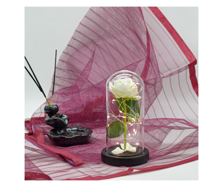 Aranjament floral in cupola de sticla, lumina Led, D4005, Alb