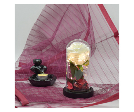 Aranjament floral in cupola de sticla, lumina Led, D4030, Alb