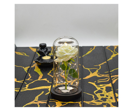 Aranjament floral in cupola de sticla, lumina Led, D4007, Alb