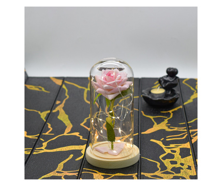 Aranjament floral in cupola de sticla, lumina Led, D4032, Roz pal