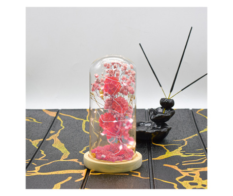 Aranjament floral in cupola de sticla, lumina Led, D4055, Roz