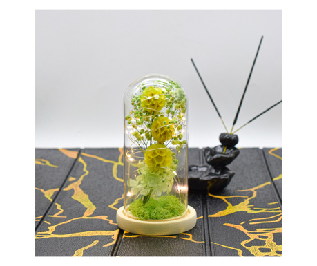 Aranjament floral in cupola de sticla, lumina Led, D4055, Verde