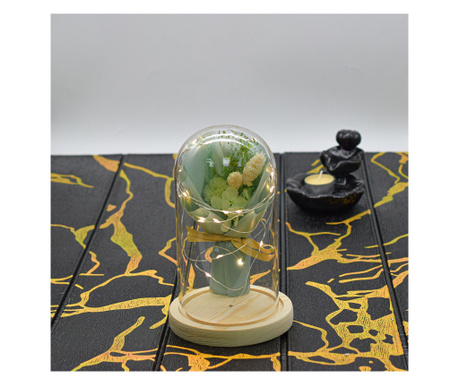 Aranjament floral in cupola de sticla, lumina Led, D4037, Verde