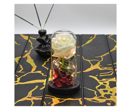 Aranjament floral in cupola de sticla, lumina Led, D4013, Alb