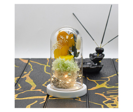 Aranjament floral in cupola de sticla, lumina Led, D4039, Galben