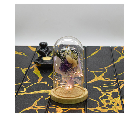 Aranjament floral in cupola de sticla, lumina Led, D4040, Mov