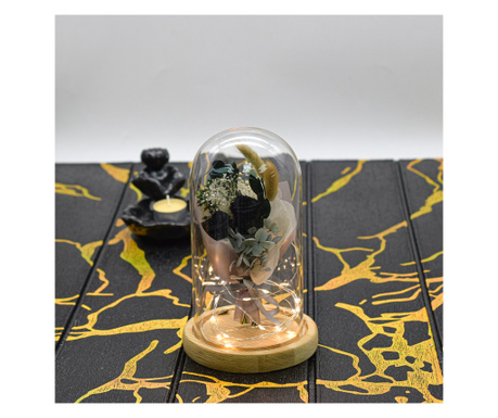 Aranjament floral in cupola de sticla, lumina Led, D4040, Negru
