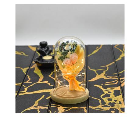 Aranjament floral in cupola de sticla, lumina Led, D4040, Portocaliu