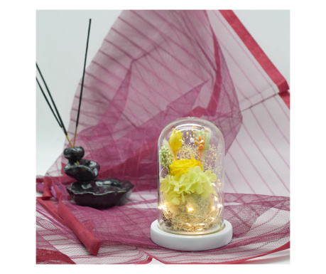 Aranjament floral in cupola de sticla, lumina Led, D4017, Galben