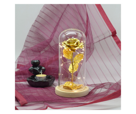 Aranjament floral in cupola de sticla, lumina Led, D4044, Galben