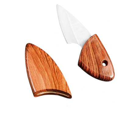 Мини преносим нож, 10.5 см, IdeallStore, дървена обвивка, неръждаема стомана