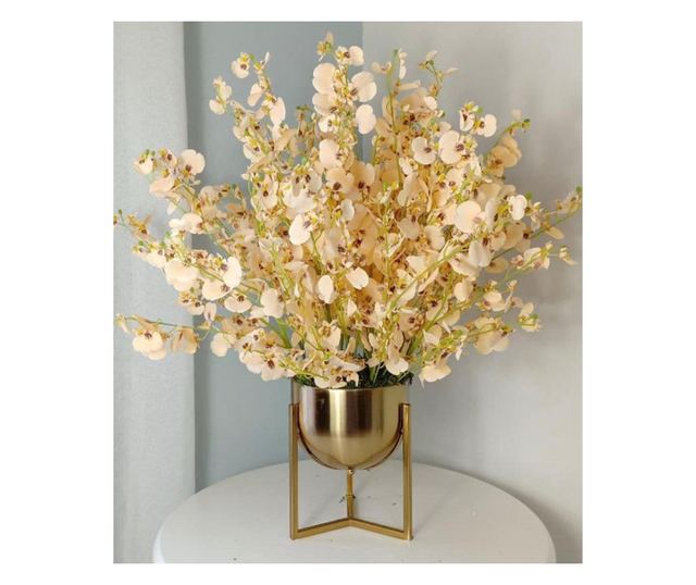 Ghiveci decorativ de flori, auriu, Revi L, metalic, cu suport detasabil, 25x25x28cm