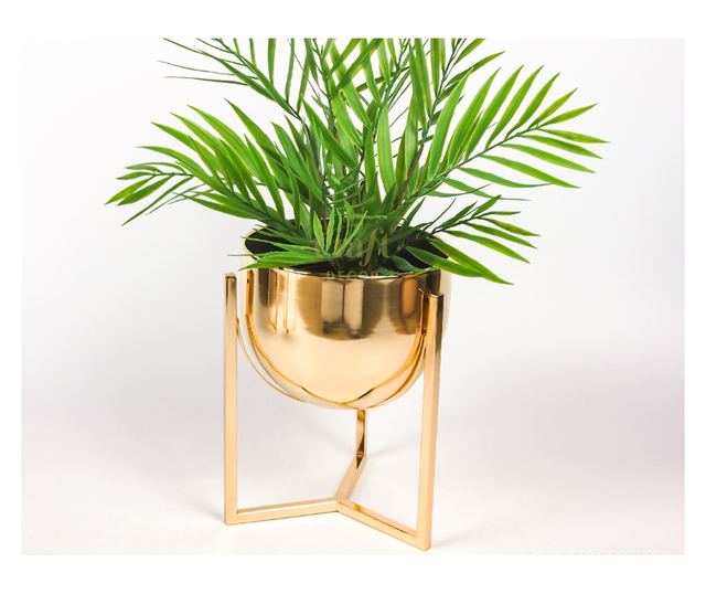 Ghiveci decorativ de flori, auriu, Revi L, metalic, cu suport detasabil, 25x25x28cm