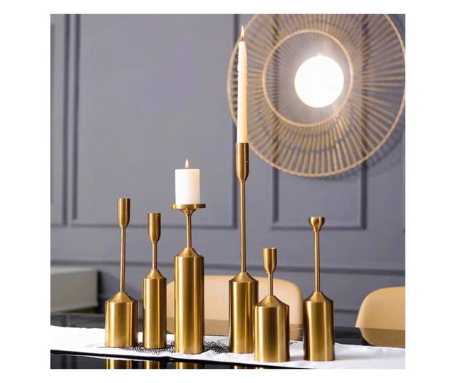 Set 6 buc suport lumanari Luce, din metal auriu, diferite dimensiuni