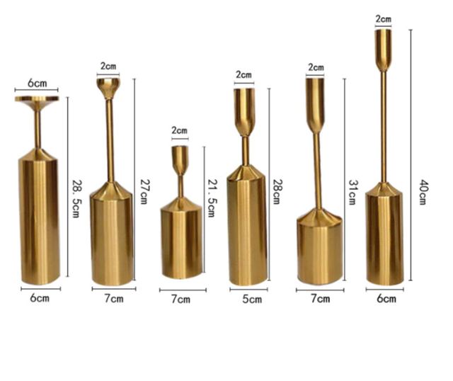 Set 6 buc suport lumanari Luce, din metal auriu, diferite dimensiuni