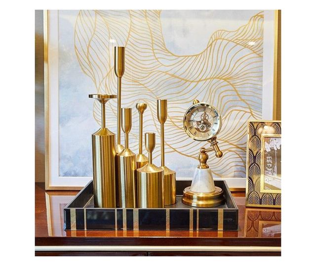 Set 6 buc suport lumanari Luce, din metal auriu, diferite dimensiuni