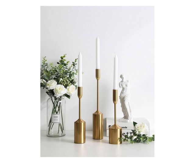 Set 6 buc suport lumanari Luce, din metal auriu, diferite dimensiuni