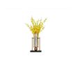 Vaza decorativa pentru flori sau lumanari, Sens M, suport metalic auriu, sticla fumurie, 23x23x44cm