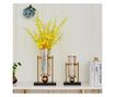 Vaza decorativa pentru flori sau lumanari, Sens M, suport metalic auriu, sticla fumurie, 23x23x44cm